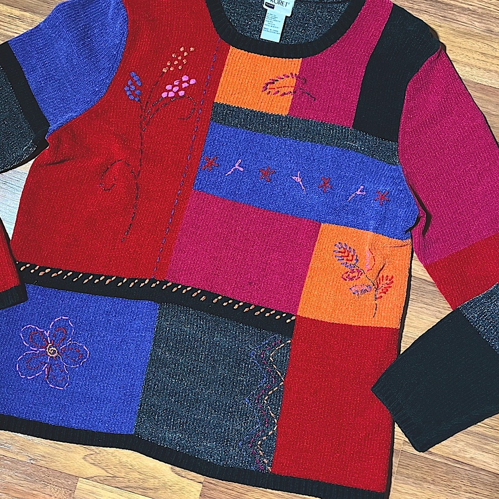 Vintage Fall Leaf Sweater Vintage Embroidered Sweater Halloween Patchwork